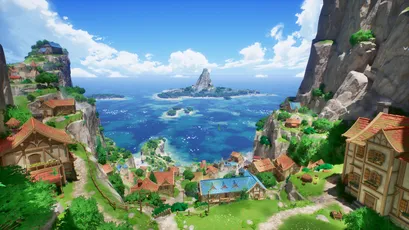 梦幻海滨小镇 海滨小镇 动漫风格 鲜艳色彩 4K