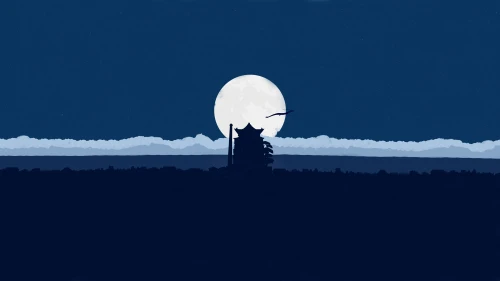 月夜古塔 夜晚 月亮 古塔 4K