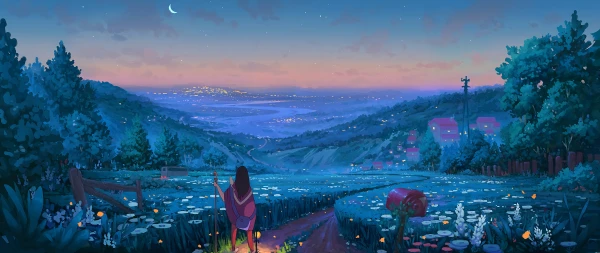 夜色花园漫步 梦幻 夜景 自然 4K