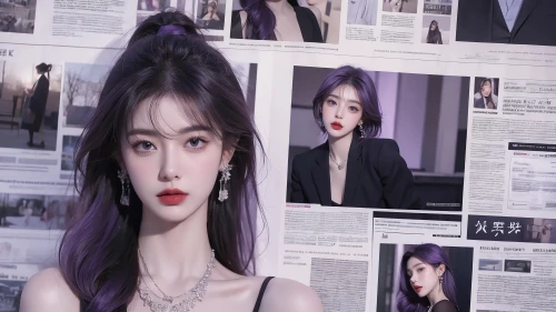 紫色长发女性 紫色头发 时尚 杂志封面 4K