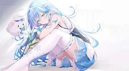 蓝发少女抱熊 动漫 少女 蓝色 4K