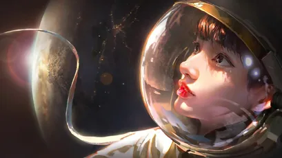 太空少女凝望 科幻 宇航员 星空 4K