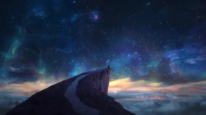 星空下的神秘道路 夜空 星云 奇幻 4K
