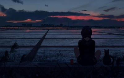 黄昏水边的静思 黄昏 剪影 宁静 1080P