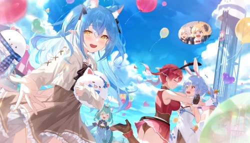 梦幻猫耳少女 动漫 幻想 蓝色调 4K