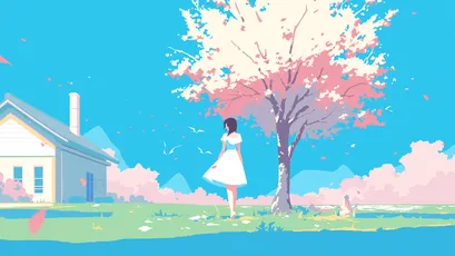 樱花女孩 场景 风格 颜色 4K