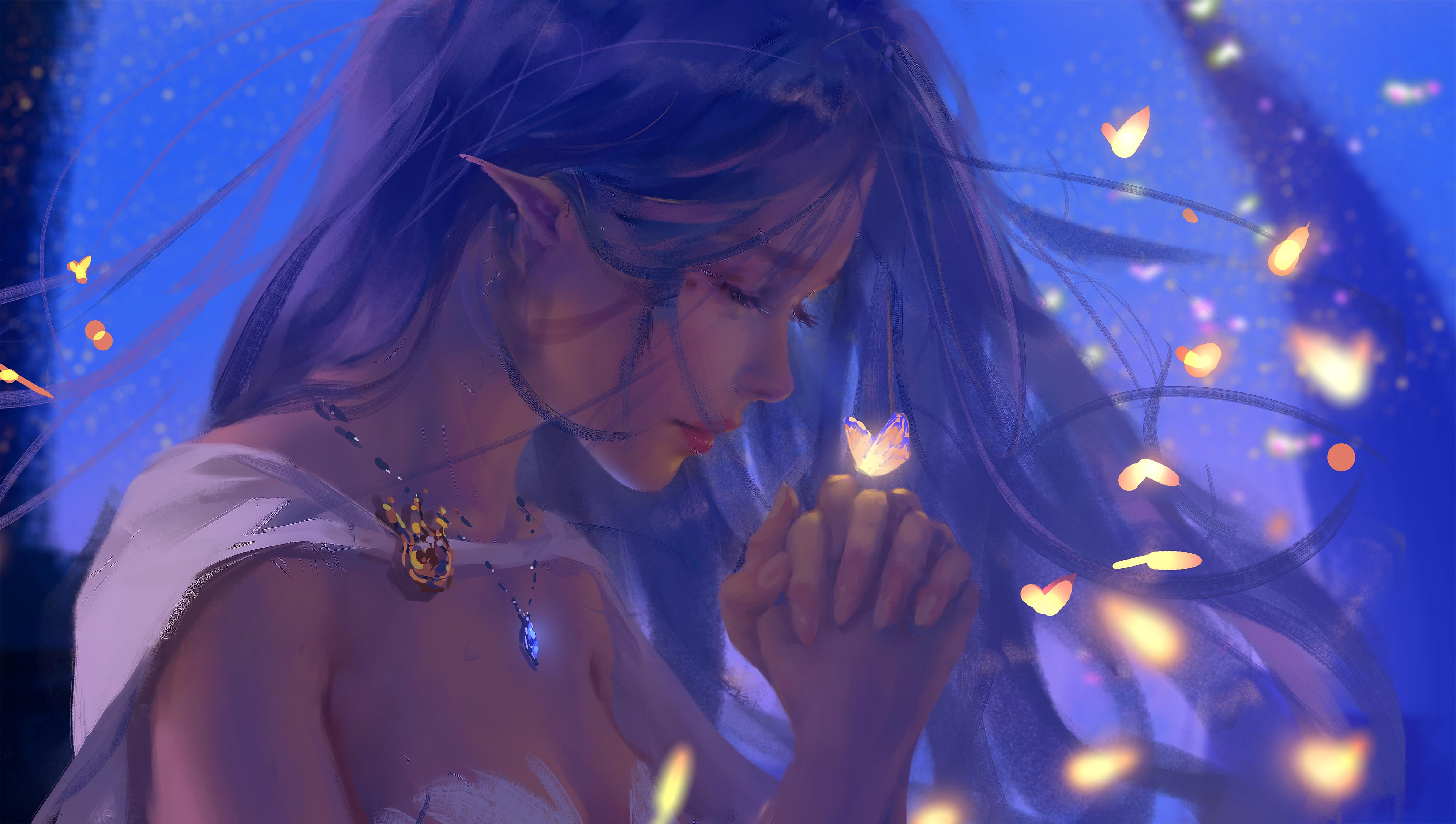 夜蝶精灵 奇幻风格 蓝色调 精灵 4K