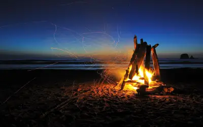 海滩篝火 海滩 夜晚 篝火 2K