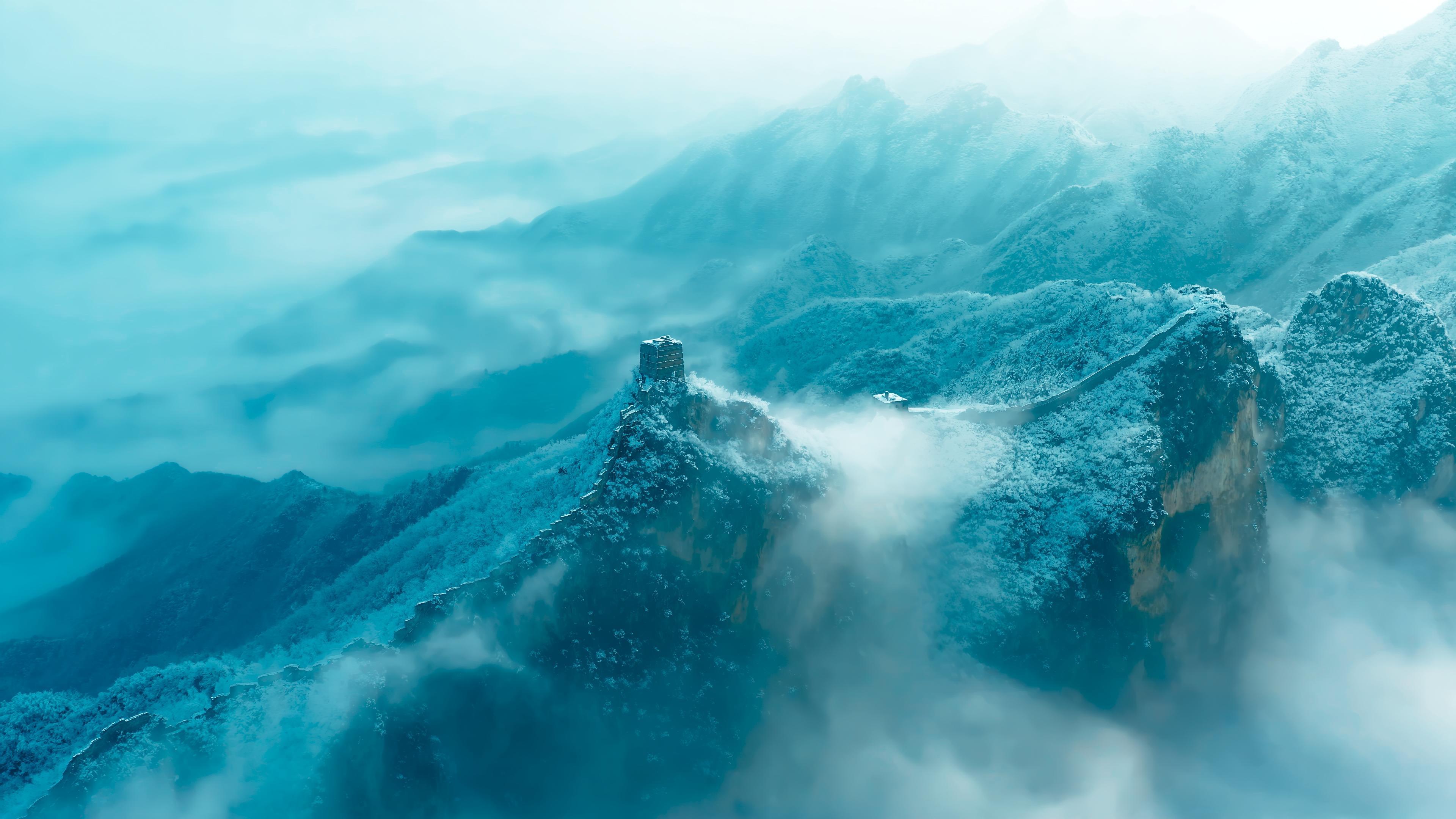 雪雾长城仙境 雪山 云海 长城 4K