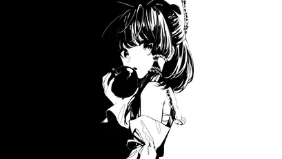 黑白少女侧影 动漫 黑白 侧脸 8K