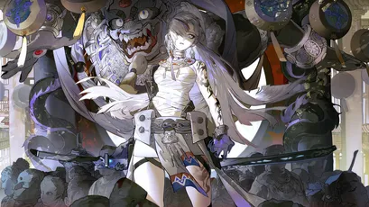 神秘女战士 幻想场景 动漫风格 黑白灰配色 4K