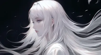 白发少女侧影 动漫风格 白色长发 暗黑背景 2K