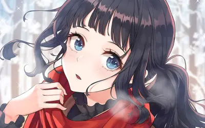 冬日红衣少女 动漫风格 冬季场景 红色服饰 1080P