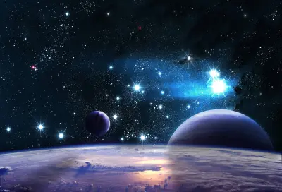 璀璨星河下的行星 宇宙 星空 科幻 4K