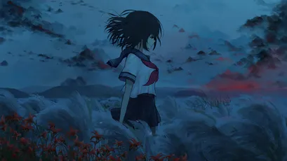 暮色中的少女 动漫 黄昏 校园风 4K