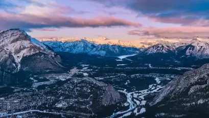 雪山暮色全景 雪山 日落 航拍 1080P