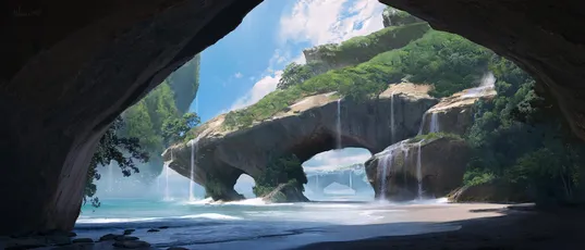 洞穴奇景 自然景观 奇幻风格 碧蓝海水 4K
