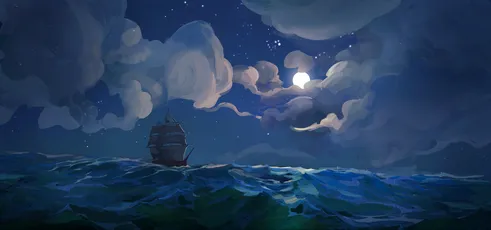 月下孤舟 夜景 海洋 帆船 4K