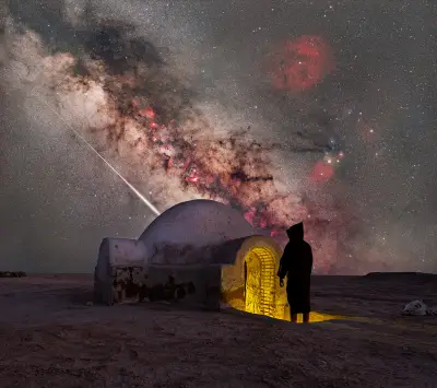 星空下的孤影小屋 夜景 科幻 沙漠 2K