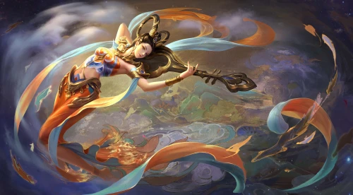 梦幻飞天舞者 奇幻风格 飞天仙女 流苏飘带 8K