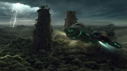 科幻外星飞船在雷雨中 科幻 外星飞船 雷雨 4K
