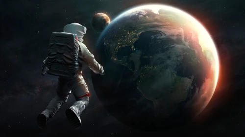 宇航员眺望地球 太空 宇航员 地球 4K