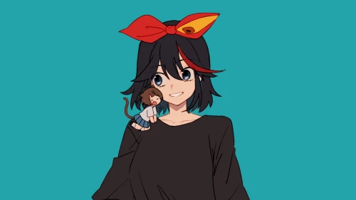 动漫女孩与小猫 动漫 人物 蓝色背景 2K