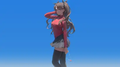 动漫女孩在蓝天背景 动漫 女孩 蓝天 4K