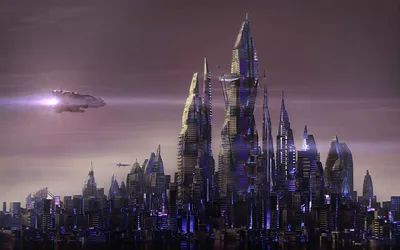 未来都市夜景 科幻城市 未来建筑 紫色调 4K