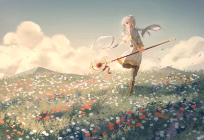 花田中的持杖少女 动漫插画 奇幻 花田 4K
