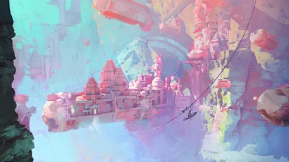 梦幻浮空之城 浮空城市 幻想风格 粉色色调 1080P