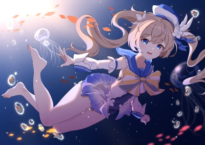 梦幻水母少女 动漫风格 蓝色调 水母 4K
