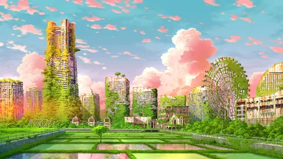 未来绿色城市 未来城市 绿色建筑 摩天轮 4K