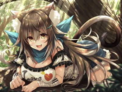 森林中的猫耳少女 动漫风格 森林场景 猫耳角色 4K