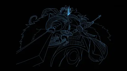 蓝光武士线稿 武士 线稿 霓虹蓝 1080P