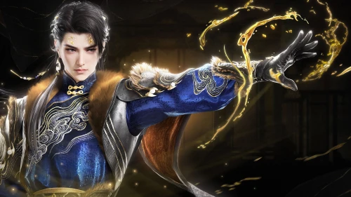 古风男子释放金色能量 男性角色 奇幻 魔法 4K