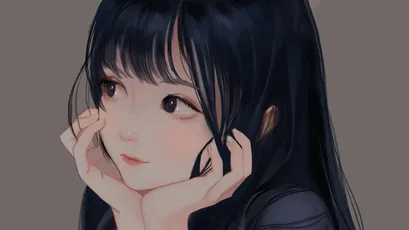 黑发少女肖像 动漫风格 肖像画 黑色长发 4K