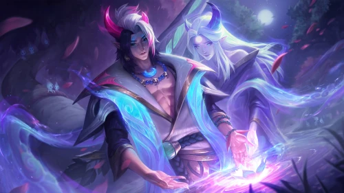 神秘魔法对决 奇幻风格 紫色调 魔法能量 8K