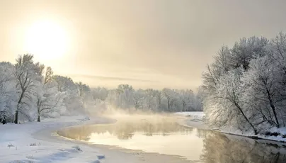冬日雪景晨光 冬季 雪景 河流 4K