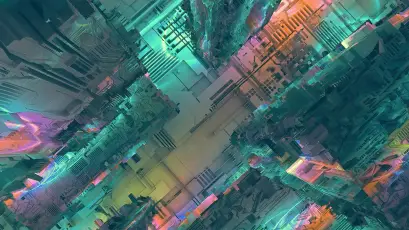 未来霓虹城市俯瞰 未来主义 城市景观 霓虹灯 4K