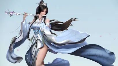 仙侠美人吹笛 古风 仙侠 蓝色 4K