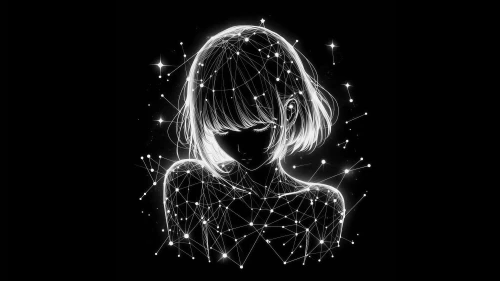 星尘少女的网络之美 数字艺术 科幻风格 黑白配色 4K