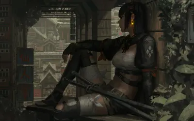 都市废墟中的女战士 赛博朋克 废土风格 女性角色 4K
