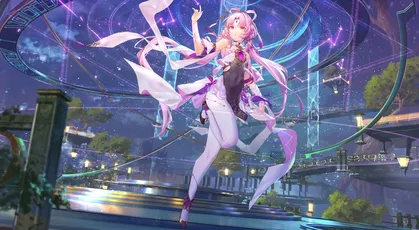 梦幻少女跃动 动漫风格 未来城市 紫色调 1080P