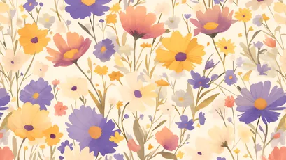 花丛图案 花卉 水彩风格 柔和色彩 4K