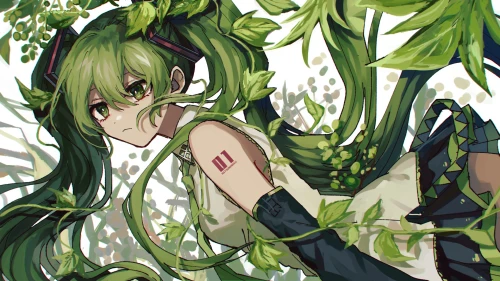 绿色植物主题动漫角色 动漫 植物 绿色 1080P