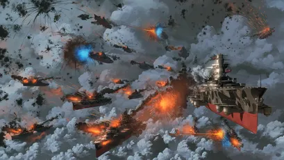 科幻战争场景 太空战舰 爆炸效果 未来科技 4K