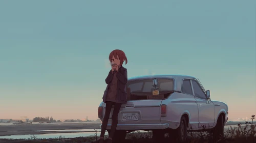 夕阳下的孤独 夕阳 孤独 汽车 2K