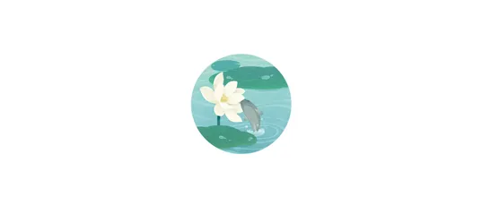 水面上的莲花与海豚 自然 卡通 蓝色 2K