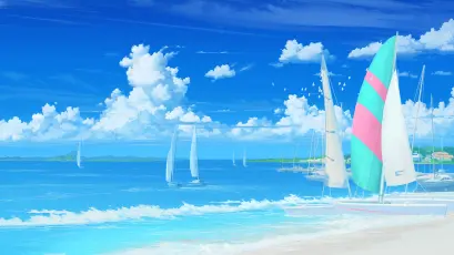 海滨帆船度假胜地 海滨风光 帆船航行 夏日海滩 1080P